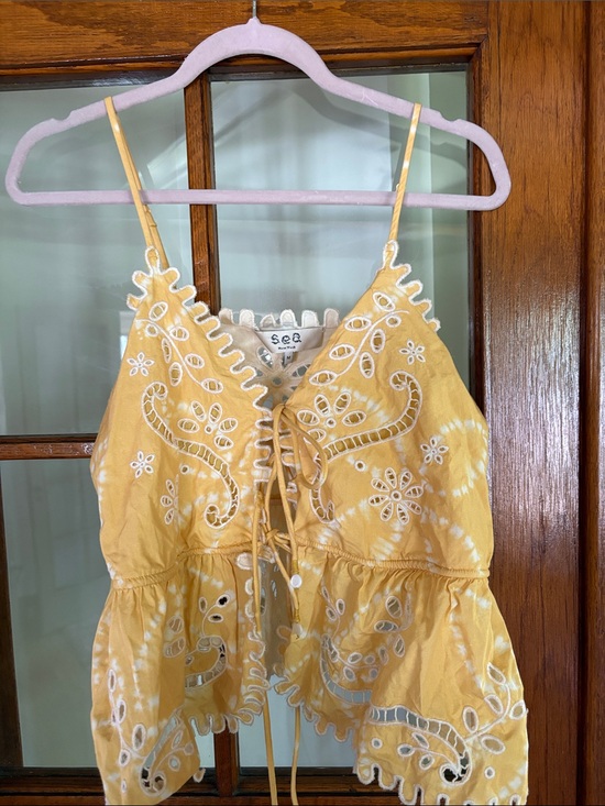 Sea Tops - Sea Yellow Lace-Up Embroidered Camisole